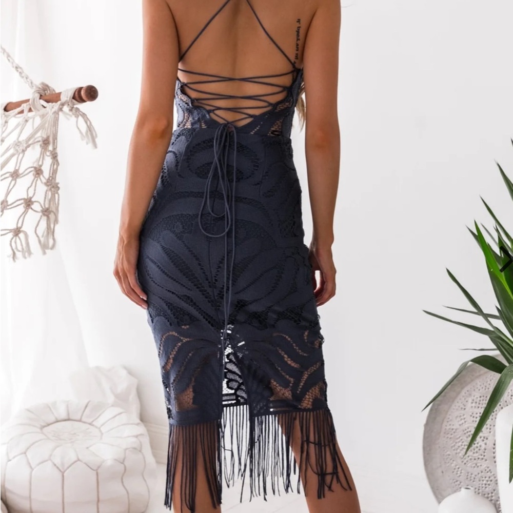 Chic Backless Blue Lace Dress